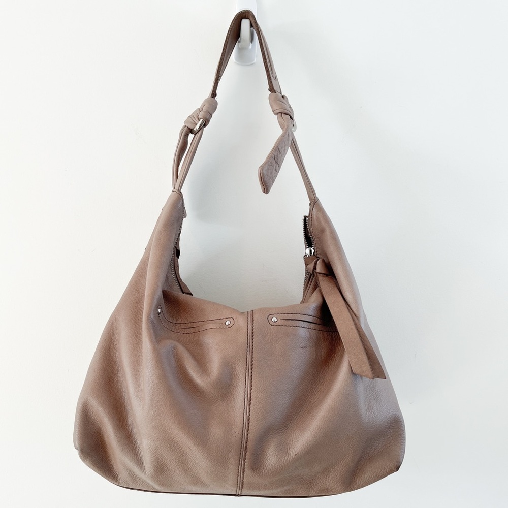 B. Makowsky Large Slouchy Boho Leather Light Brown Hobo Bag - Picture 5 of 16